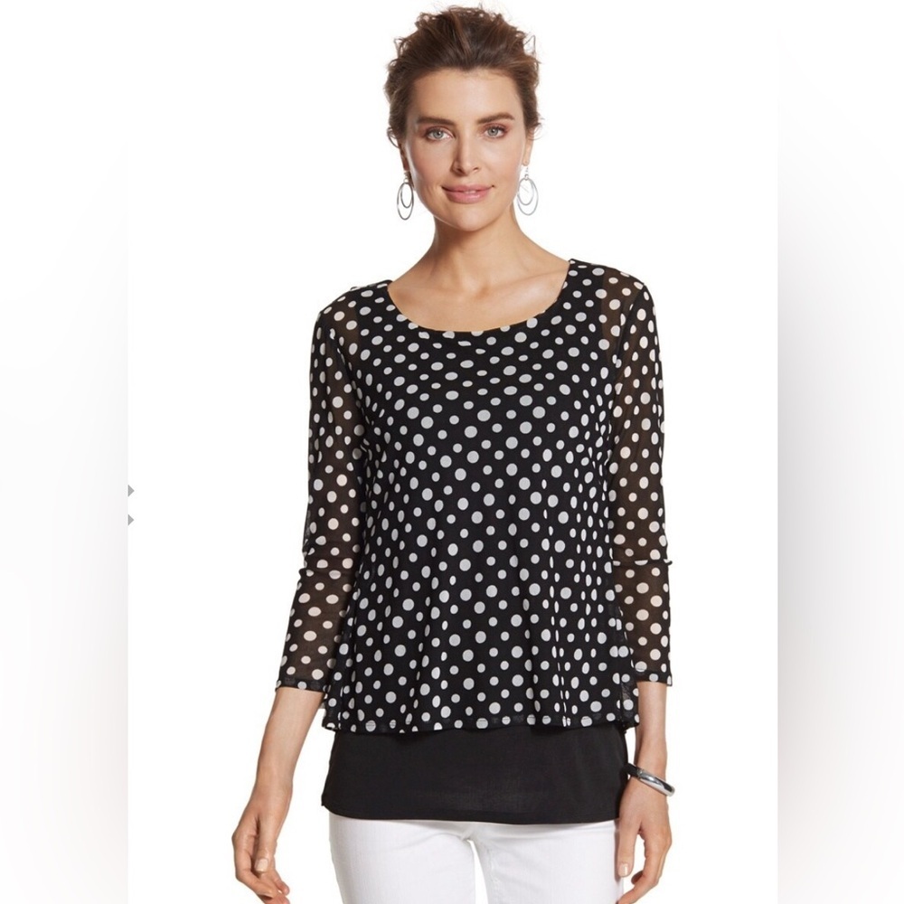 Chico's Knit Kit Perfect Polka-Dot Top size 0 (Small)